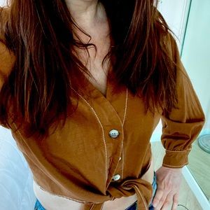 Zara tie from medium brown tie front shirt.